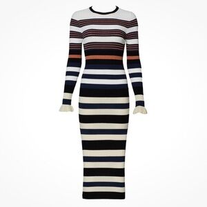 Opening Ceremony NWOT Women’s Blue Striped Sweater Knit Long Sleeve Dress Med